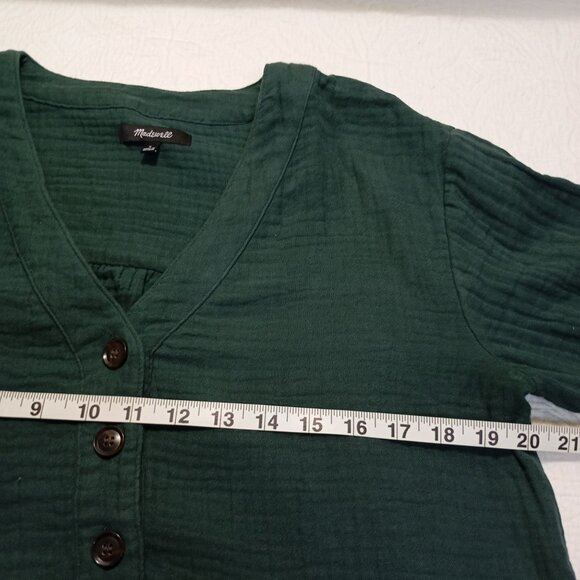Madewell Blouse Womens Green Textured Long Sleeve V-Neck Button Details Size S - Picture 8 of 10